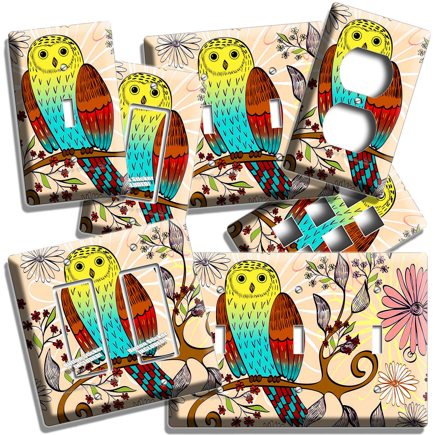 WHIMSICAL OWL TREE FLOWERS LIGHT SWITCH WALL PLATE OUTLET NURSERY ROOM ART DECOR