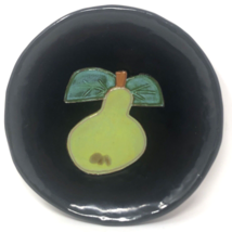 Rebecca Wood Studio GA Pottery Plate Black Glazed Handmade Pear Signed 7.5&quot; - £13.72 GBP