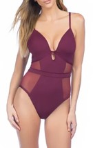 Kenneth Cole Women&#39;s Tummy Control Solid Mesh Inset One Piece Swimsuit L... - $59.99
