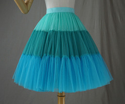 Green Blue Knee Length Tulle Skirt Women Custom Size A-line Tutu Skirt image 3