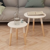 vidaXL White Pinewood Round Side Tables Set of 2 Modern Minimalist Decor - $2,072.27 MXN