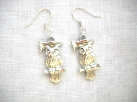 Graduation Owl In Cap High School College Pewter Charms Dangling Earrings - £6.28 GBP