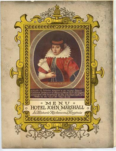 Primary image for Hotel John Marshall Menu Richmond Virginia Jamestown Festival 1957