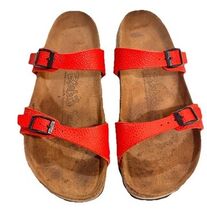 Birkenstock Birki’s Red Two Strap Leather Sandals Women’s Sz 7- 7.5 US 38 - $37.99