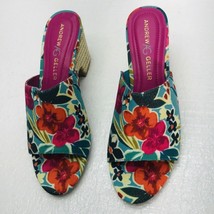 Andrew Geller Womens Burnette 8.5 Sandals Block Heel Shoes Flower Slip On Floral - £17.27 GBP