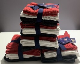 Lot of 30 Washcloth Towels by US POLO ASSN in Red, White, &amp; Black NEW - £23.91 GBP