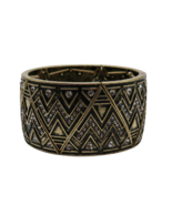 Vtg brass tone clear rhinestone geometric pattern stretch thick bangle b... - $20.41 CAD