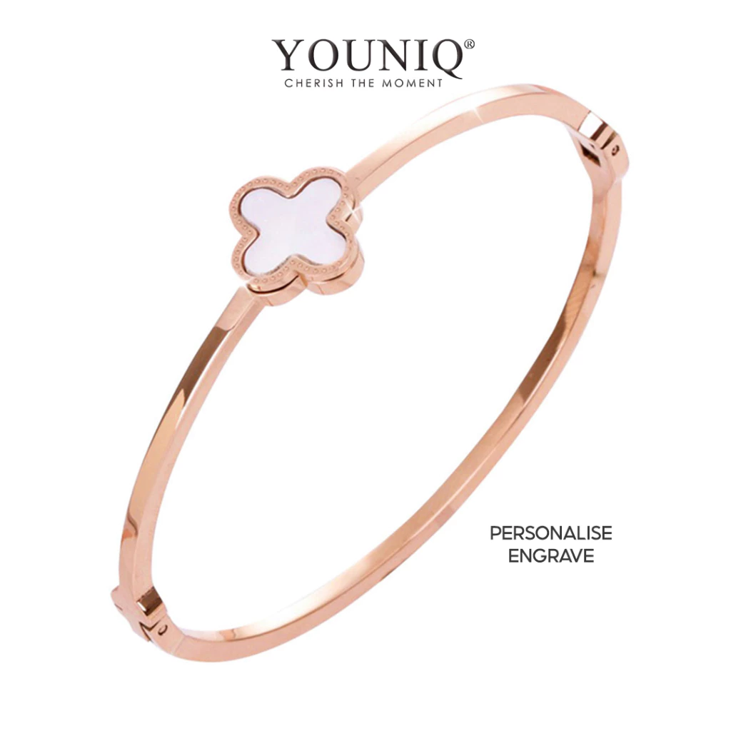 18K Rose Gold Plated Titanium Steel Clover Bracelets with White Enamel - $150.74 CAD