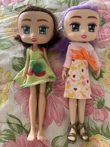 Pair Boxy Girls 8 Inch Doll  By Jay@Play  Lavender And Brunette Hair Square Eyes - £16.40 GBP