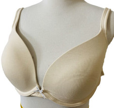 Cacique Sz 40C Beige Bra Plunge Front Padded Push Up Underwire Smooth - $16.88