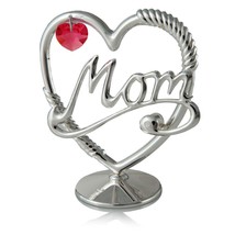 Silver Plated Crystal Studded Mom Heart Ornament w/Red Crystals by Matashi - $19.99