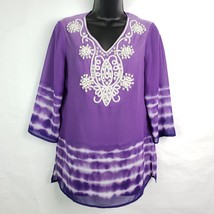 Chicos Womens Shirt 0 Purple Tie Dye Beaded Tunic Embellished V Neck Small - £17.08 GBP