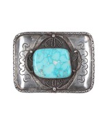 Heavy Vintage Native American silver belt buckle with nice turquoise - $688.05