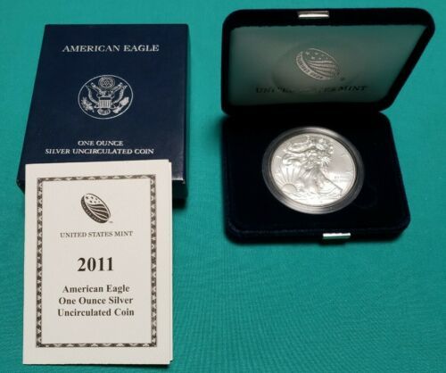 2011-(W) American Silver Eagle 1 Troy oz. .999 Fine Silver Dollar w/Box & COA - £118.70 GBP