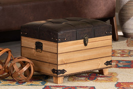 Callen Rustic Dark Brown Faux Leather Upholstered and Oak Brown Storage ... - $2,083.58 MXN