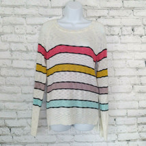 Cloud Chaser Sweater Womens Large Rainbow Striped Long Sleeve Pullover Open Knit - £14.13 GBP