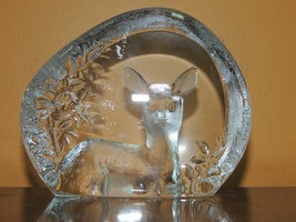 Mats Jonasson Swedish Lead Crystal Fawn Deer Sculpture 02/83 Paperweight... - $44.99