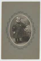 Antique Circa 1900s Cabinet Card Adorable Child Standin in Cute Outfit by Chair - £7.46 GBP