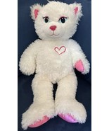 Build a Bear PINK &amp; WHITE KITTY CAT 18&quot; PLUSH  STUFFED ANIMAL TOY HEART. - $18.86 CAD