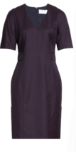 NWT BOSS Hugo Boss Dibelo V-neck Sheath in Grape Mini Houndstooth Wool Dress 14 - £78.85 GBP