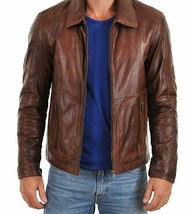 Mens Leather Jacket Biker Slim Fit Men Motorcycle Real Lambskin Coat - £143.54 GBP