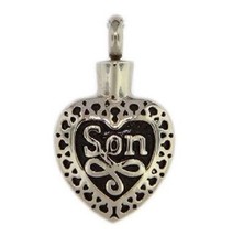 Stainless Steel &quot;Son&quot; Heart Cremation Urn Pendant for Ashes w/20-inch Necklace - £71.93 GBP