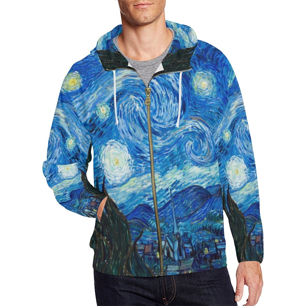 Men's Starry Night Van Gogh All Over Print Zip Hoodie