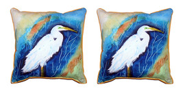 Pair of Betsy Drake Great Egret Facing Right Outdoor Pillows 18 Inch x 18 Inch - $89.09