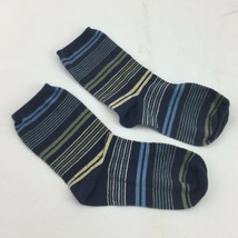 Navy Blue Striped Womens Socks Mid Calf Tube Green Yellow Church Office - £10.35 GBP