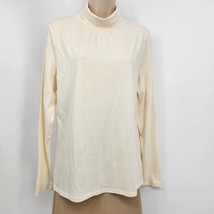 Talbots Pullover Turtleneck Top Size Large Cream Long Sleeves Light Ruch... - $22.00