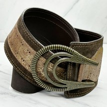 Chico&#39;s Wide Brown Genuine Leather Suede Stretch Cinch Belt Size Medium M Womens - £23.29 GBP