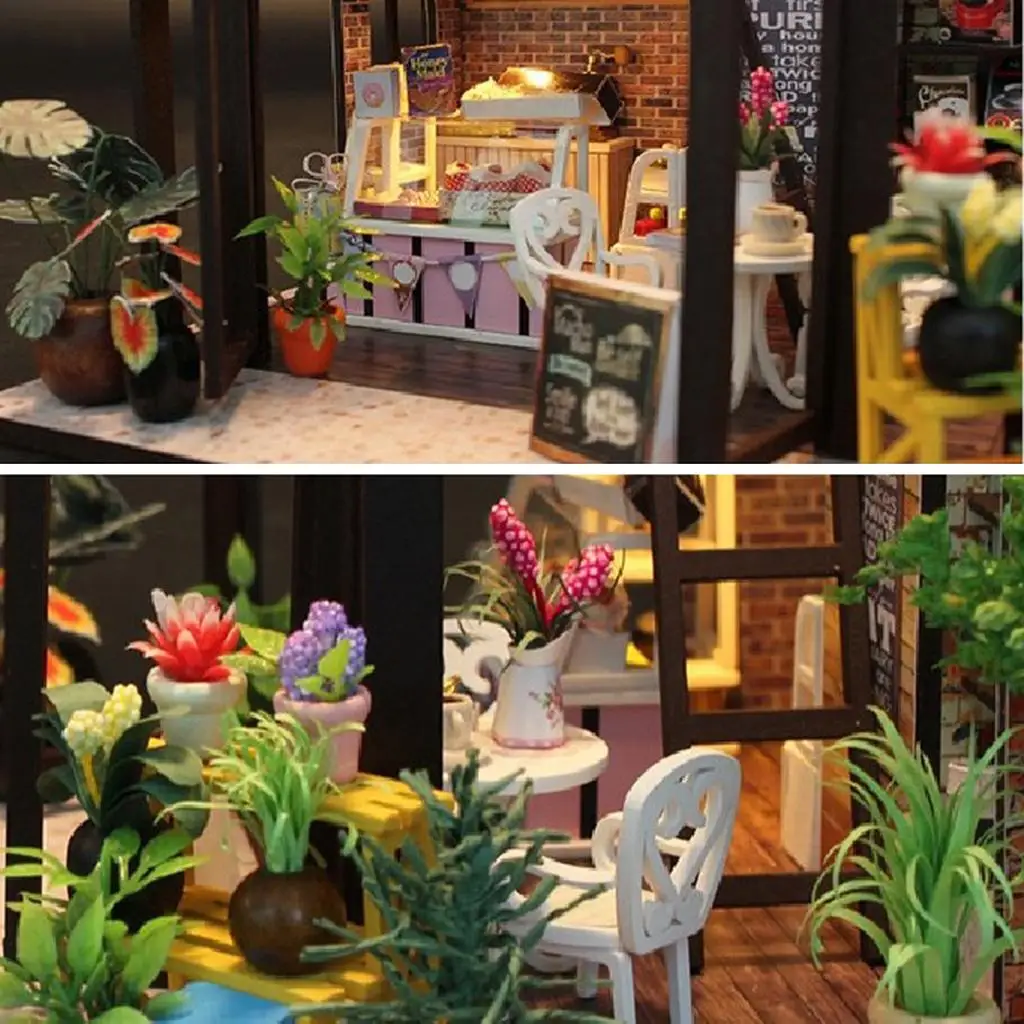 1/24 Handcrafts Dollhouse Miniature Kits Coffee House W/ Furniture &amp; LED - £25.77 GBP