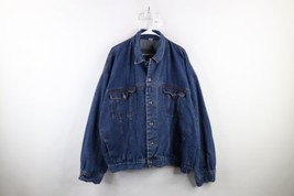 Vintage 90s Streetwear Mens 3XL Distressed Denim Jean Trucker Jacket Blue Cotton - £54.23 GBP