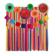 Mexican Fiesta Party Backdrop Decoration With Paper Fans, Mexican Fiesta Cinco D - £22.44 GBP