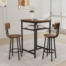 Rustic Brown Bar Table &amp; 2 Stools w/ Backrest - $135.99