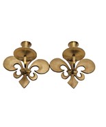 Pair of Vintage Brass Fleur De Lis Candle Sconces - $18.49