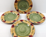 (4) Pier 1 Elizabeth Salad Plates Set Red Floral Handpainted Stoneware D... - $46.40