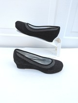 American Eagle Wedge Heel Suede Black Slip Ons Sparkle Shoes Womens Girls Size 4 - £15.95 GBP