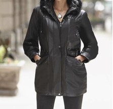 Women&#39;s Winter Church 100% Lambskin leather Hooded faux fur jacket coat plus 3XL - £222.26 GBP