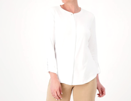 Isaac Mizrahi Essentials Pima Cotton Button Front Top - White, XXS - £20.50 GBP