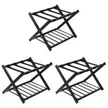 3 PCS Folding Metal Luggage Rack Suitcase Shoe Holder Guestroom Black - £122.15 GBP