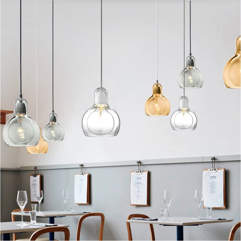 Nordic LED Glass Pendant Lamps Modern dining room Clear Amber pendant li... - $34.21+