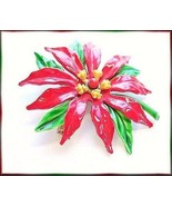 Vintage 1960s Enameled Single Red Poinsetta Christmas Brooch Pin - $88.11