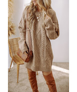 Parchment Twist Cable Knit Drop Shoulder Loose Fit Sweater Dress - $257.60