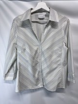Worthington Stretch Button Front Collared Ivory Striped Blouse M - $16.80