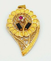 22k Gold Flower Pendant with Diamonds, Ruby and Onyx Accents 202100888 - £346.54 GBP