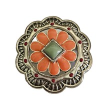 Silver Tone Enamel Painted Floral Pin Brooch Necklace Pendant - $16.82