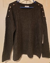 Liz Claiborne Sweater Women&#39;s Sz XL Button Accents LS Charcoal Heather MSRP $49 - $16.49