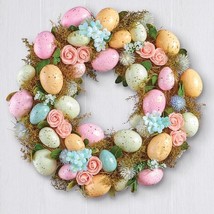 Pastel Eggs Floral Easter Wreath Front Door Artificial Spring Wall Hangi... - $28.73