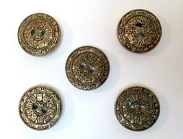 Vintage Metal Brass Tone Buttons Lot of 5 Intricate Detailed Design 3/4&quot; - £6.41 GBP